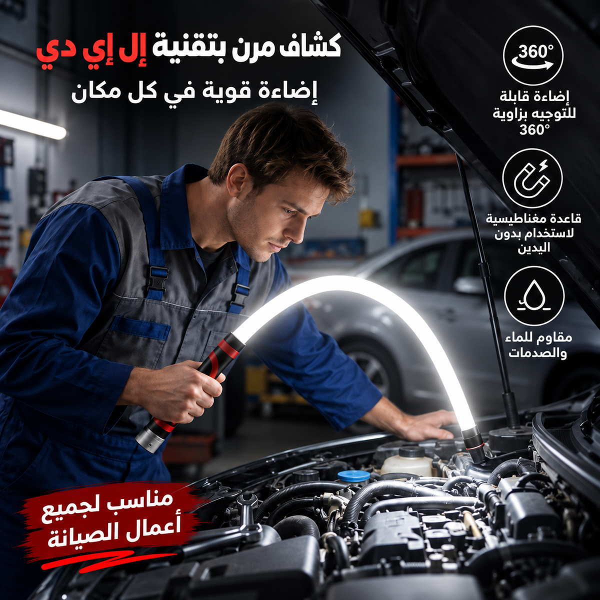 MASARO FlexLight™ – مصباح العمل المرن لصيانة السيارة